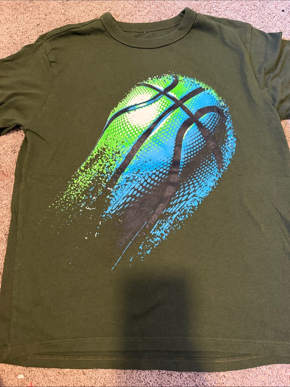 PLACE Basketball Graphic Short Sleeve Tee Green & Blue Boys Medium